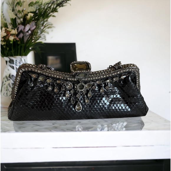 CLARA KASAVINA hand made black snake skin handbag clutch - Picture 13 of 15